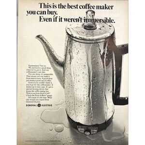 General Electric Immersible Coffee Maker Vintage Print Ad 1970